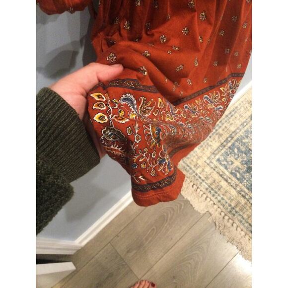 Garnet Hill Drop Waist Dress Size Medium Orange Red Floral Organic Cotton Boho - Picture 7 of 10